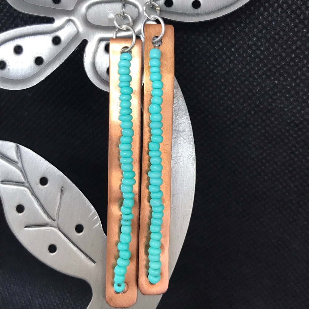 Copper Earrings with Glass Seed Beads